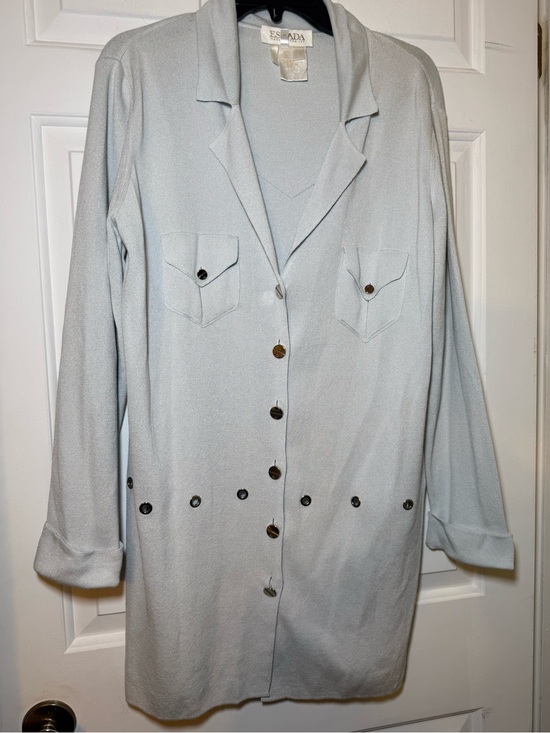 Escada Sweaters - Escada Margaretha Ley Vintage Gray Buttoned Cardigan Large Silver Grommets Italy